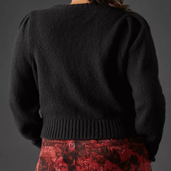 Anthropologie Crewneck Puff Sleeve Sweater Black NWT - 1X - Picture 2 of 7